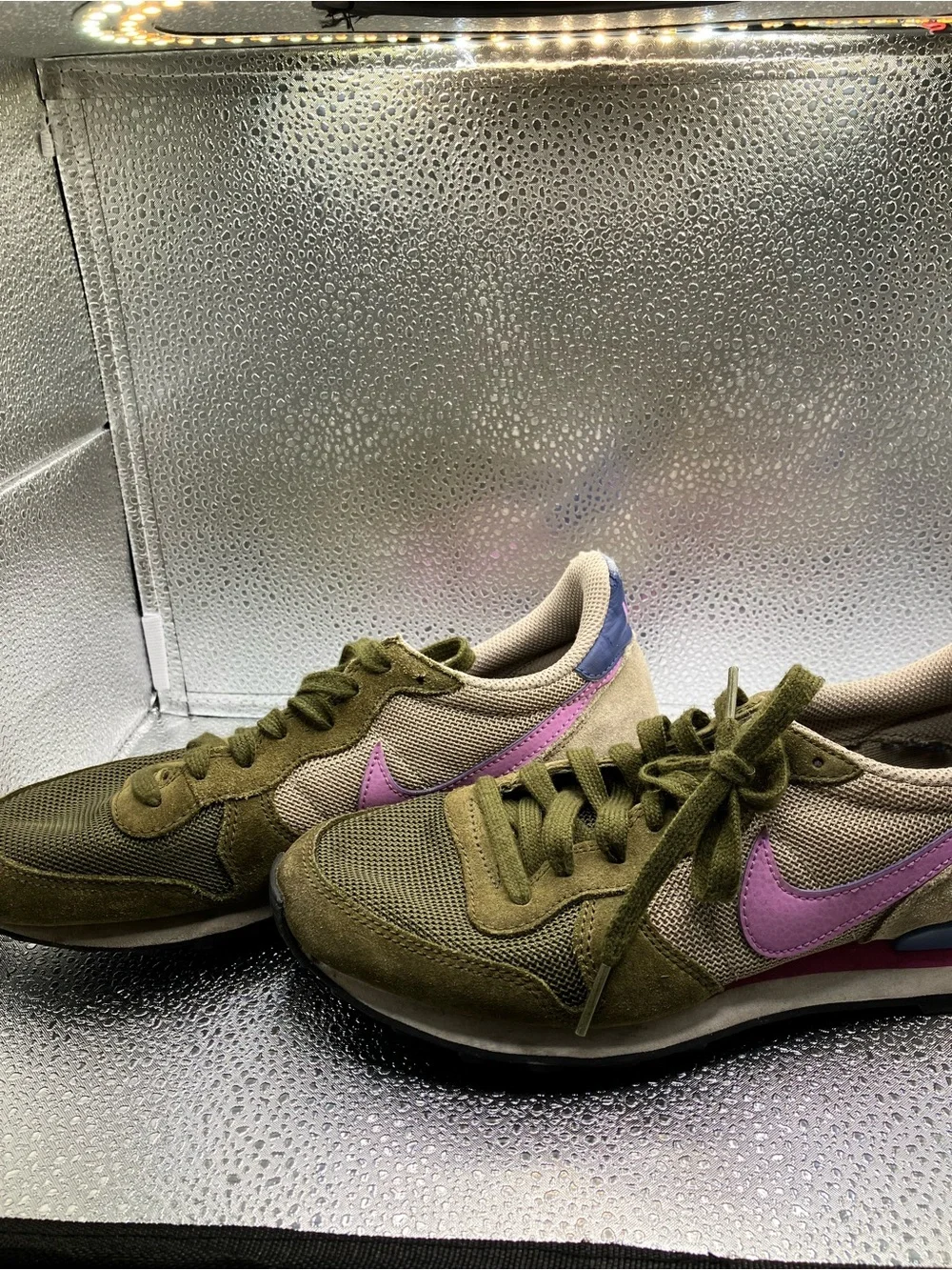 Nike Olive Green Woman’s Sneakers with Purple Swoosh